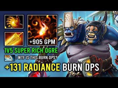 WTF +131 Unlimited Radiance Burn DPS 1v5 Max Slotted Super Rich 905 GPM Ogre Magi Dota 2