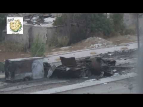 رصد لواء سيوف الحق لقتلى قوات النظام ودباباته المدمرة على المتحلق الجنوبي في حي جوبر في مدينة دمشق