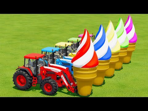 LOAD & TRANSPORT GIANT ICE CREAM WITH JOHN DERRE TRACTORS -   Farming Simulator 22