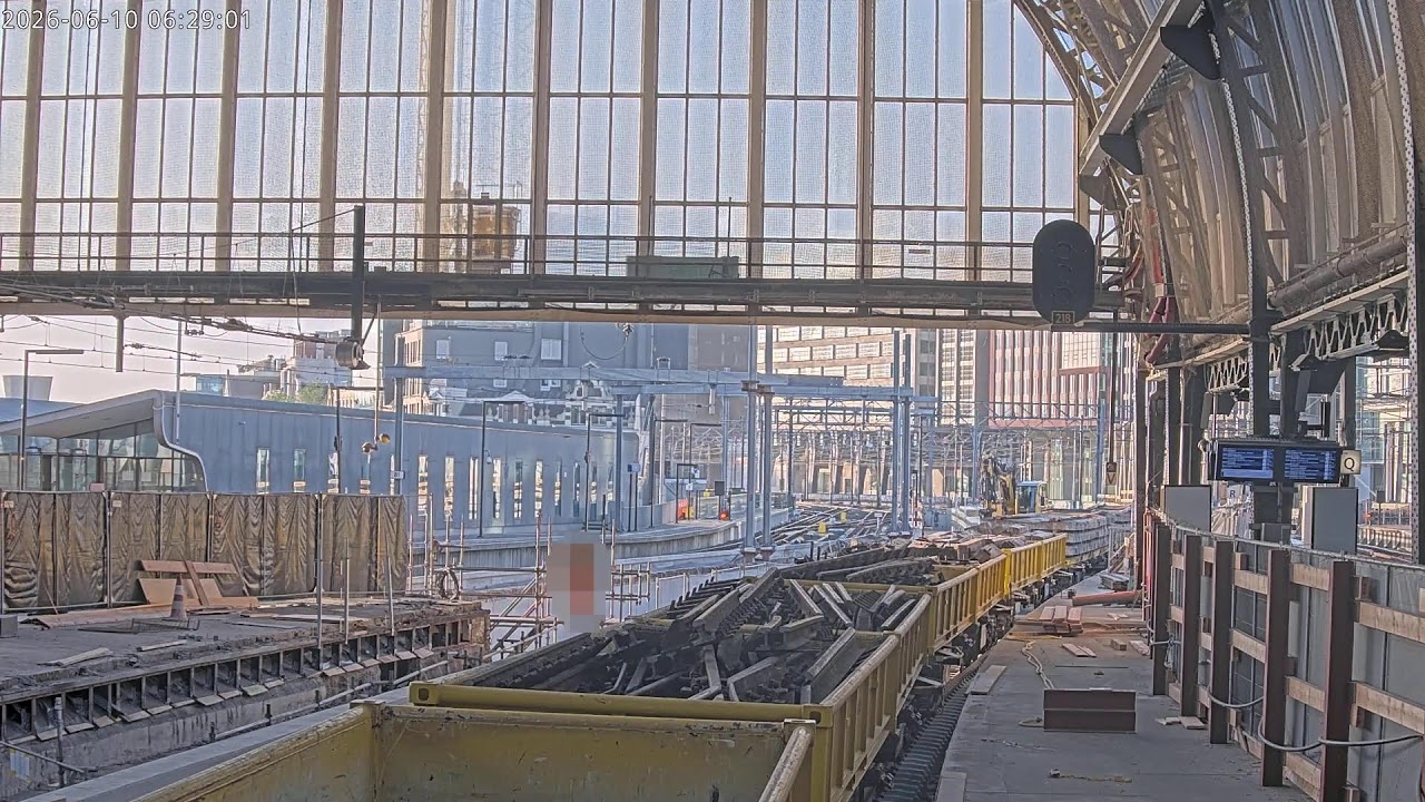 Live webcam view of Amsterdam Centraal Station Track Works