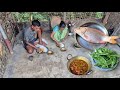 FISH CURRY With VEGETABLES Cooking And Eating By Village Mother And Son For Lunch
