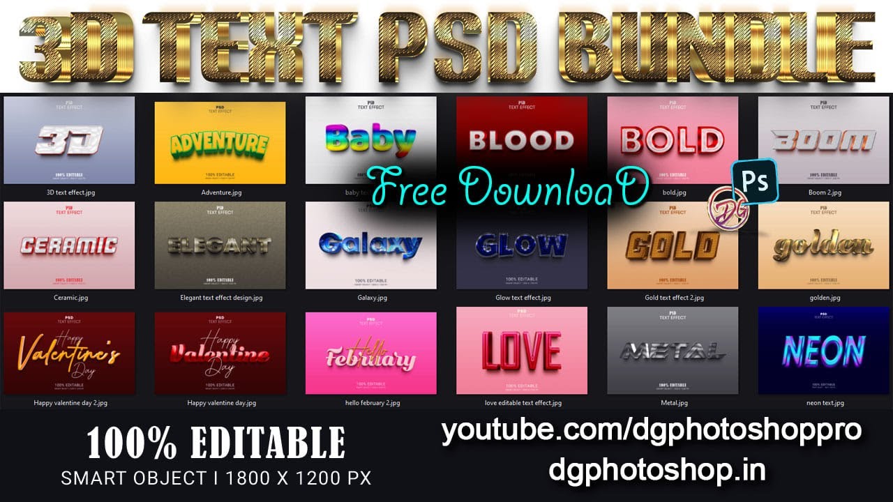 20 Editable 3D Text Style Effect Bundle PSD | Photoshop Layer Styles Psd Collection