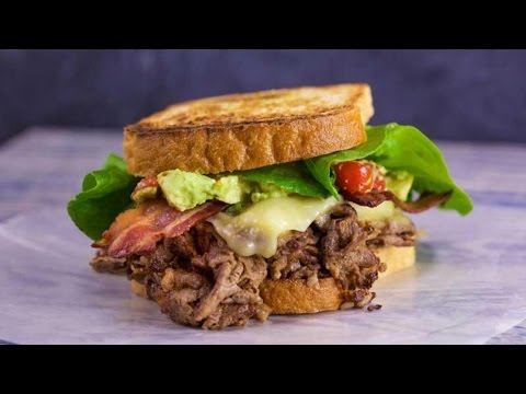 Shaved Beef 'n Bacon Clubs with Pepper Jack and Guac