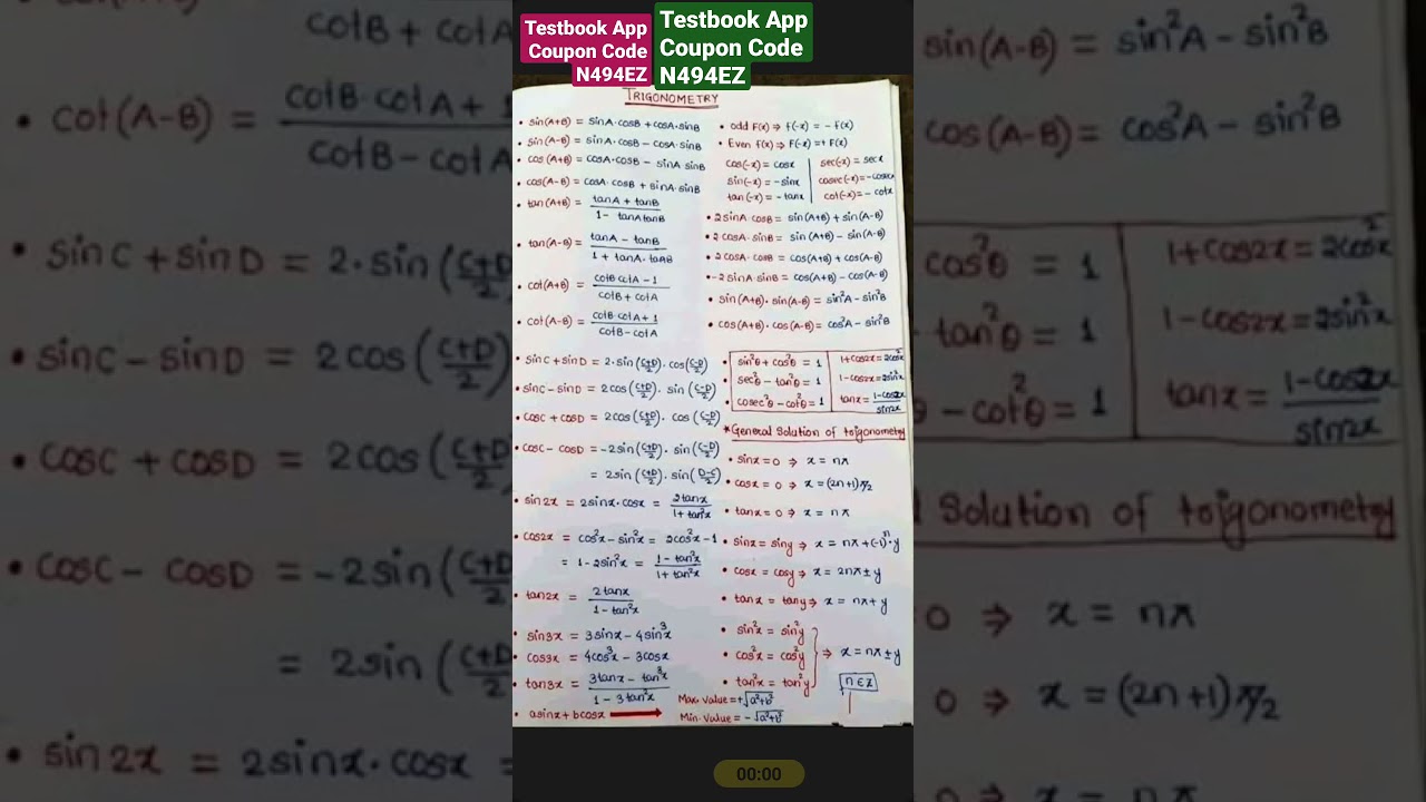 trigonometric formulas mathematics intermediate ssc cgl chsl mts gd constable dfccil gate ntpc