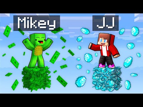 Mikey MONEY vs JJ DIAMOND One Block Survival Battle in Minecraft (Maizen)