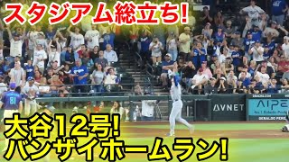 大谷12号ホームラン直後にバンザイ！敵地スタジアム総立ちの瞬間！現地映像