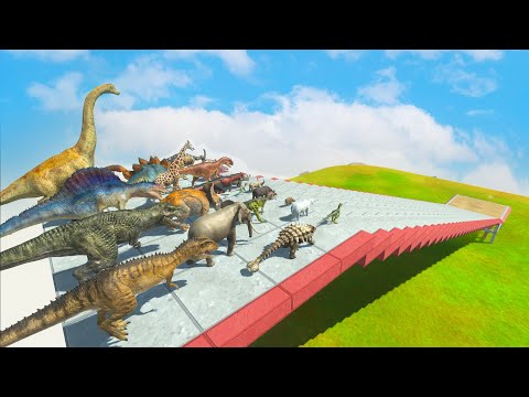 STAIR FALLING SPEED RACE INTO QUICKSAND OF ALL DINOSAURS VS ANIMALS - Animal Revolt Battle Simulator