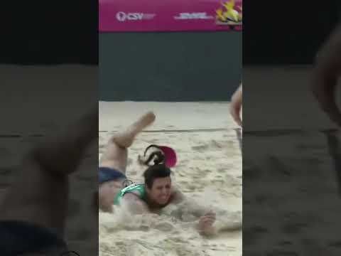Best foot save of all time?! 🤯 #beachvolleyballworld #megarally #save