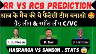 Bangalore vs Rajasthan | RCB vs RR Dream11 Team | BLR vs RAJ Dream11 Prediction |BLR vs RR Dream11|