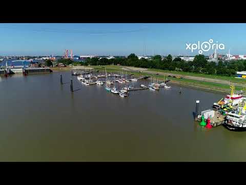 Marina Emden outer harbor Yachthafen Emden Außenhafen, Germany 2019.07 aerial video