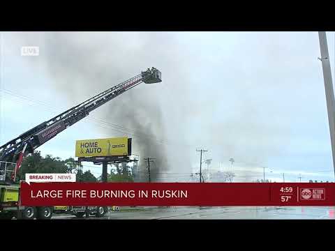 Crews working to take down 2-alarm fire at a building in Ruskin