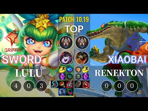 GRF Sword Lulu vs ES Xiaobai Renekton Top - KR Patch 10.19