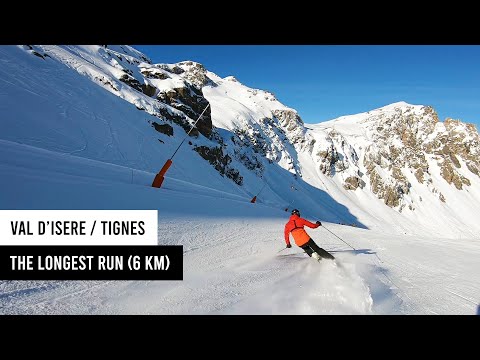 The longest run in Val d'Isere Tignes: Grande Motte glacier to Val Claret village (top to bottom).