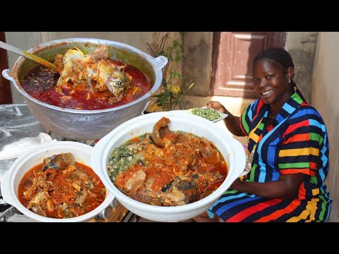 LUNCH TIME!!! DELICIOUS OKRA & FISH STEW RECIPE + TOM BROWN FUFU - AFRICAN NIGERIAN LOCAL FOOD !!