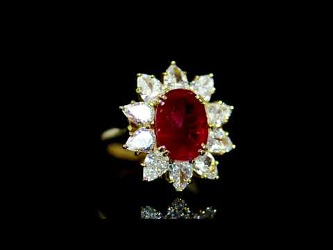 Lady's 18k Yellow Gold 4.7ct Ruby and Diamond Ring (Certified by C. Dunaigre Swiss Lab)