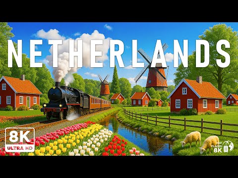Холандија 8К | Откријте земљу ветрењача – поља тулипана и мирна села