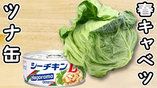 【春キャベツの簡単レシピ】材料2つ！春キャベツとツナのマヨ醤油サラダ　切ってあるだけ！箸が止まらないお手軽和え物の作り方　春レシピ