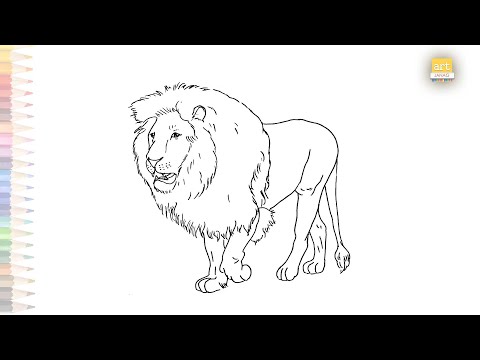 King Lion outline drawing easy | How to draw A Lion step by step | Wild animal drawing tutorials