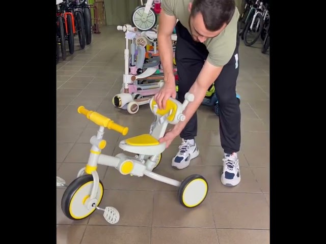 Дитячий триколісний велосипед коляска біговел трансформер MIA+ Сіро-жовтий