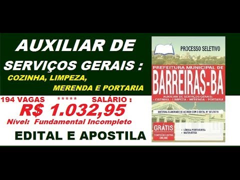 Edital Apostila Processo Seletivo Prefeitura Barreiras BA 2019 Auxiliar de Serviços Gerais