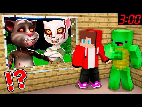 Mikey and JJ vs. Scary Talking Tom & Angela Minecraft Challenge