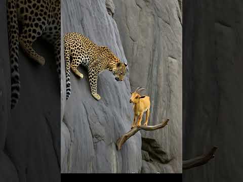 Leopards vs. Mountain Goats: Epic Cliffside Showdown: #leopard #goat #ai #leopardattack #goatlife
