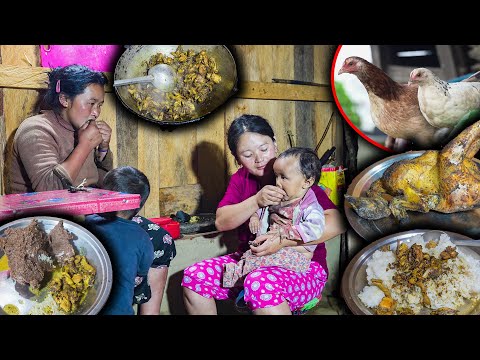 Local Chicken Soup Recipe with Rice Cooking & Eating in Village kitchen || Nepali Village food Vlog