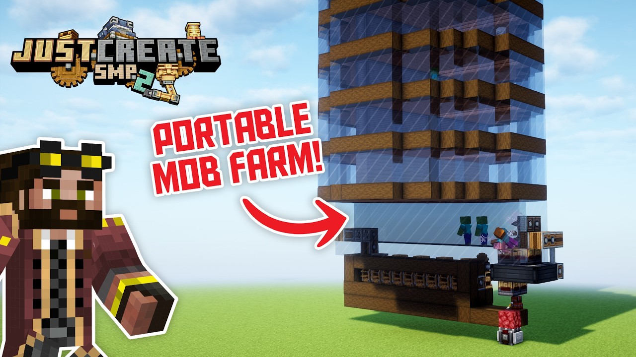 I built a PORTABLE MOB FARM in Minecraft Create Mod! Just Create 2: Ep 16