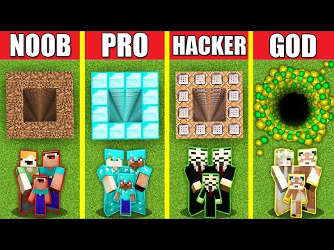 Minecraft Battle: TUNNEL HOUSE BUILD CHALLENGE - NOOB vs PRO vs HACKER vs GOD Animation UNDERGROUND
