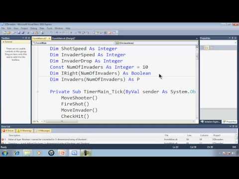 Visual Basic Express 2010 Tutorial 38 Copy And Paste Arrays Section 1/2 - EZInvaders Part 7 Game