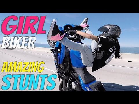 Beautiful GIRL Biker BIKE STUNTS Wheelie Drift Harley Sportster Kawasaki Ninja STUNT RIDING Videos