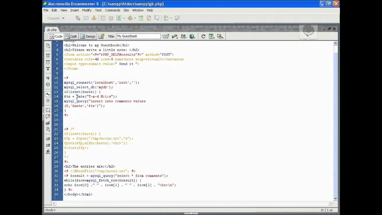 phpadv 02 04 adding mysql code to guest book