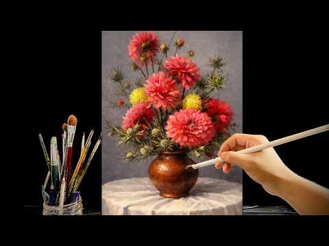 🎨 Painting a Vibrant Flower Vase | Relaxing Acrylic Still Life Art | #166
