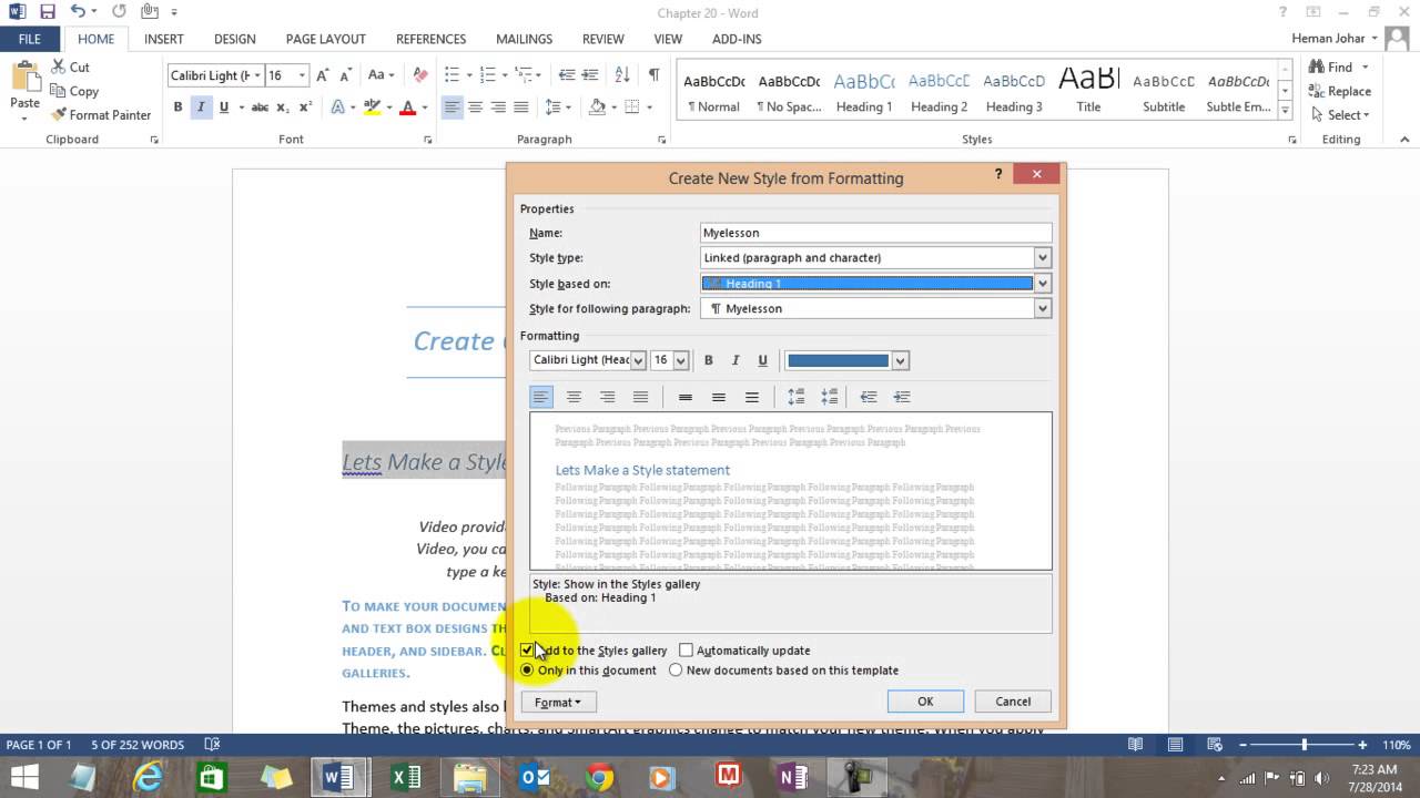 Learn MS Word Create Own Formatting Style Chapter 20