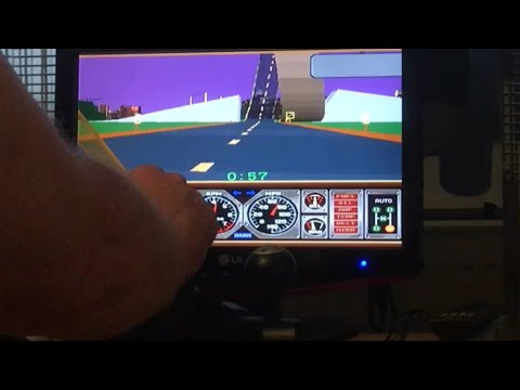Arcade Race Drivin Super Stunt Track running on a Lenovo mini PC i5 Processor. Vintage video game.