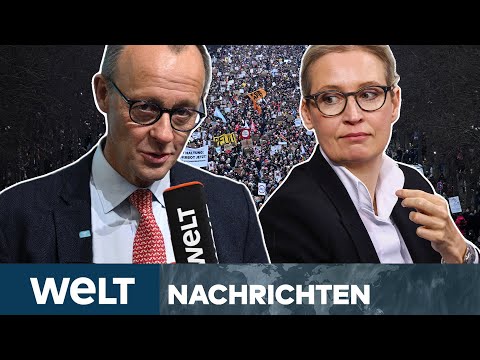 GROßDEMOS ZUR BRANDMAUER: Angst vor Rechtsruck? Merz äußert sich zum Koalitionsplan  | WELT STREAM