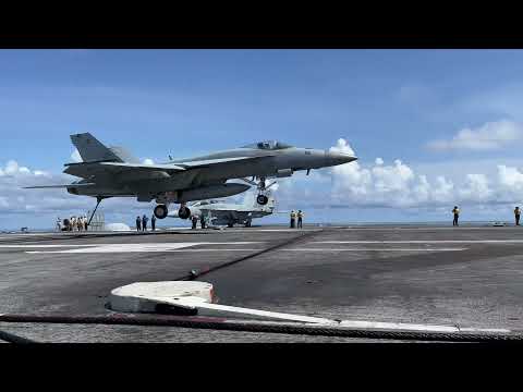 F18 CARRIER LANDINGS Flight Deck - Night & Day - F/18 Flight Ops - Flight Deck