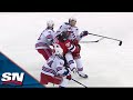 Rangers Blueliner Trouba Hammers Timo Meier As He Enters The Offensive Zone