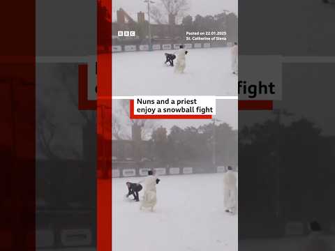 Video | Nuns and priest enjoy snowball fight during Louisiana winter storm. #BBCNews