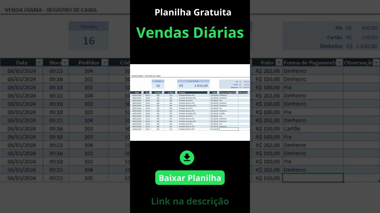 Planilha de Vendas Diárias Gratuita