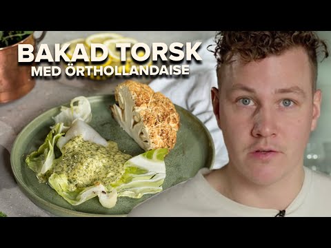 Thomas Sjögrens bakade torskrygg med örthollandaise och helstekt blomkål
