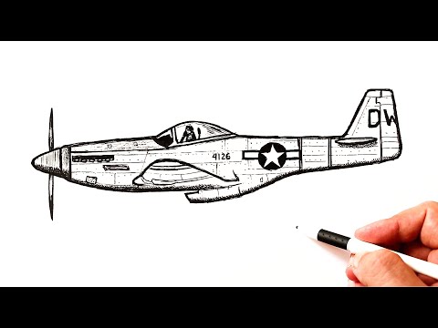 How to draw a fighter aircraft P-51 Mustang