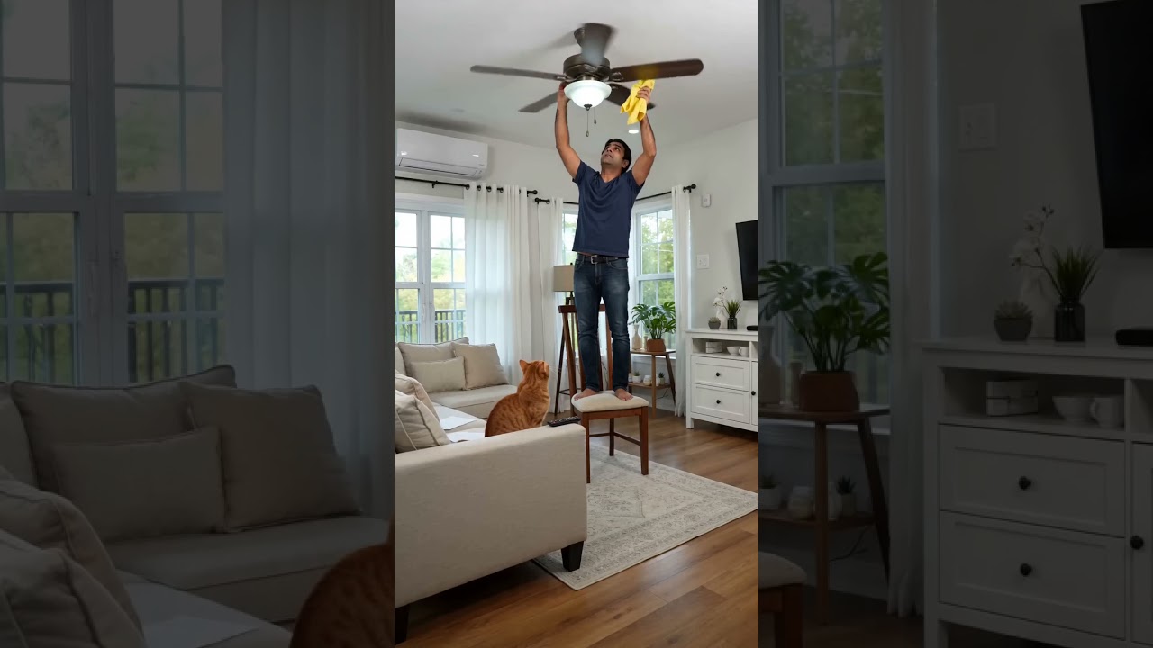 I Tried to Clean My Ceiling Fan, but My Cat Had Other Plans 🐱🌪️💀