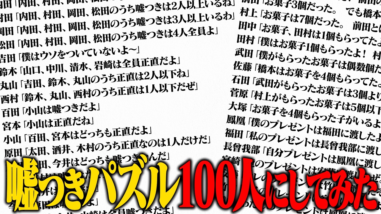 嘘つきを当てる論理パズル、100倍難しくしてみた【エイプリルフール】