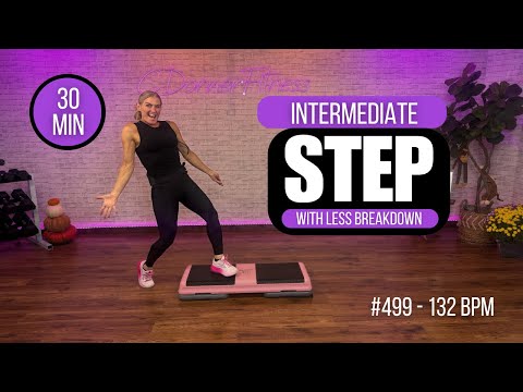 Step Aerobics Workout | 30 Min Intermediate Class at 132 BPM - Less Breakdown