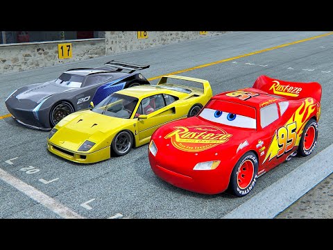 Lightning McQueen vs Ferrari F40 vs Jackson Storm at Top Gear Track