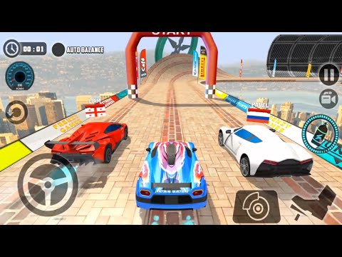Impossible Car Tracks 3D: Blue Car Driving Multiplayer Mode Stunts Simulator (android, iOS) Gameplay
