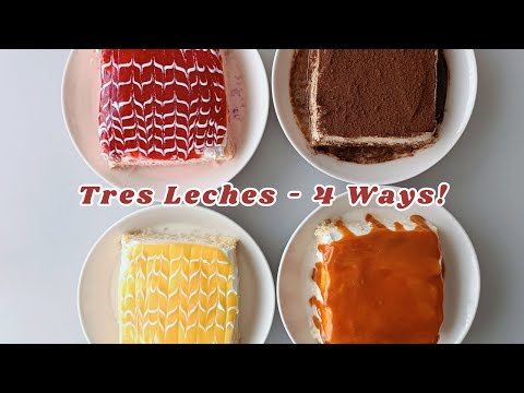 Using One Cake To Make 4 Different Flavors of Tres Leches Cake! Coffee, Strawberry, Lemon, Caramel!