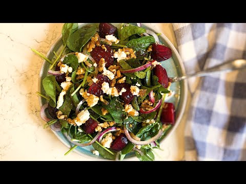 Roasted Beetroot Salad with Spinach, Walnuts & Goat Cheese