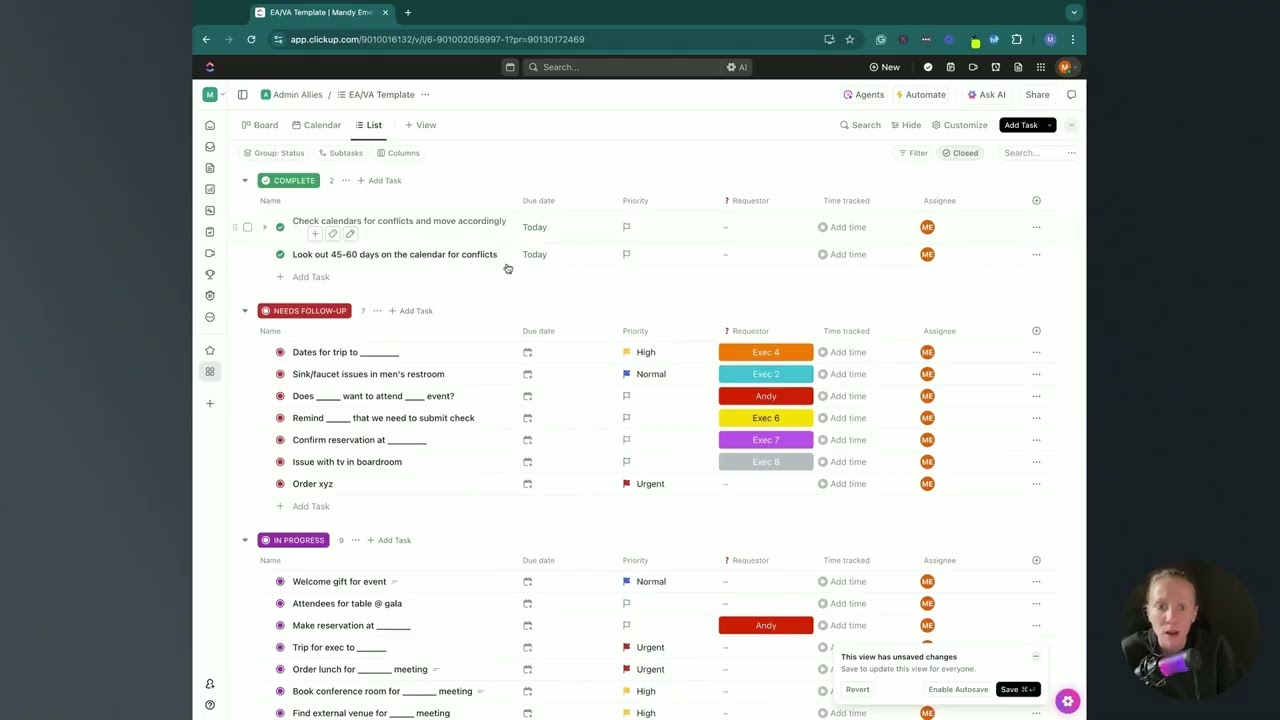 ClickUp Template For Executive Assistants